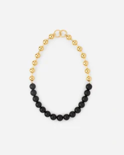CRYSTAL PEARL HALSKÆDE - SORT AGAT<Randers Outlet